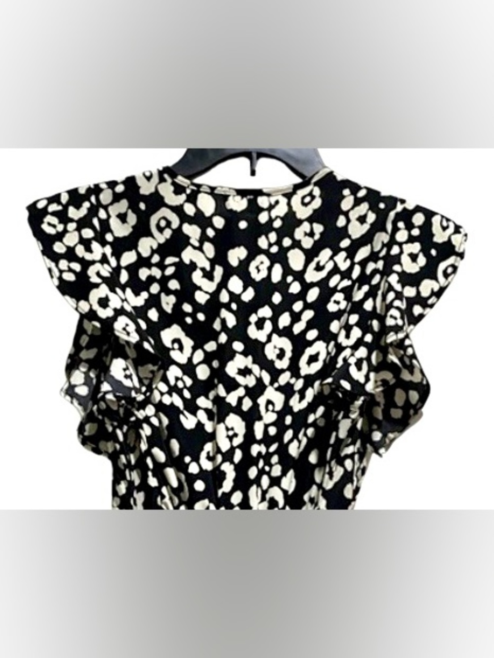 Sienna Sky Black Cream Leopard Print Flutter Sleeve Midi Dress Small - Picture 4 of 6